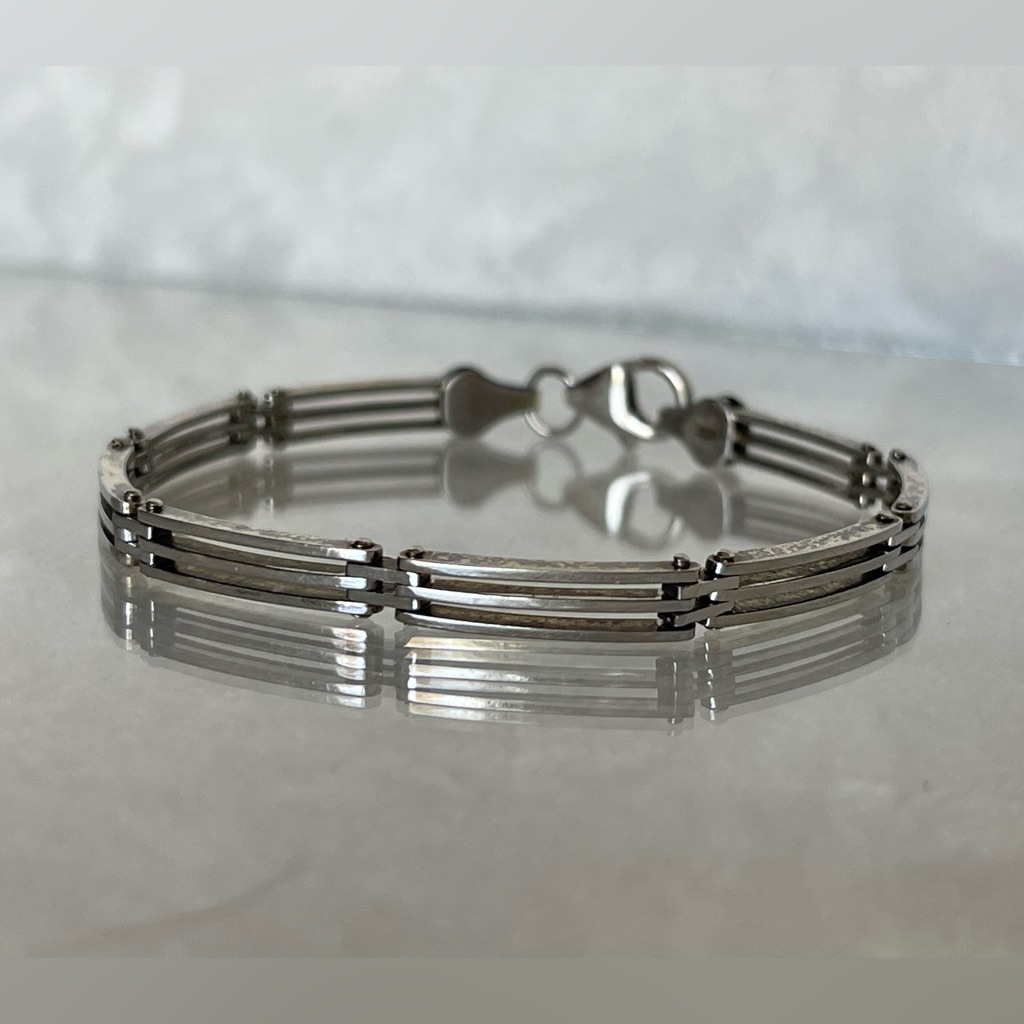 Vintage Italian Italy Sterling Silver Gate Link Bar Bracelet With Lobster Clasp